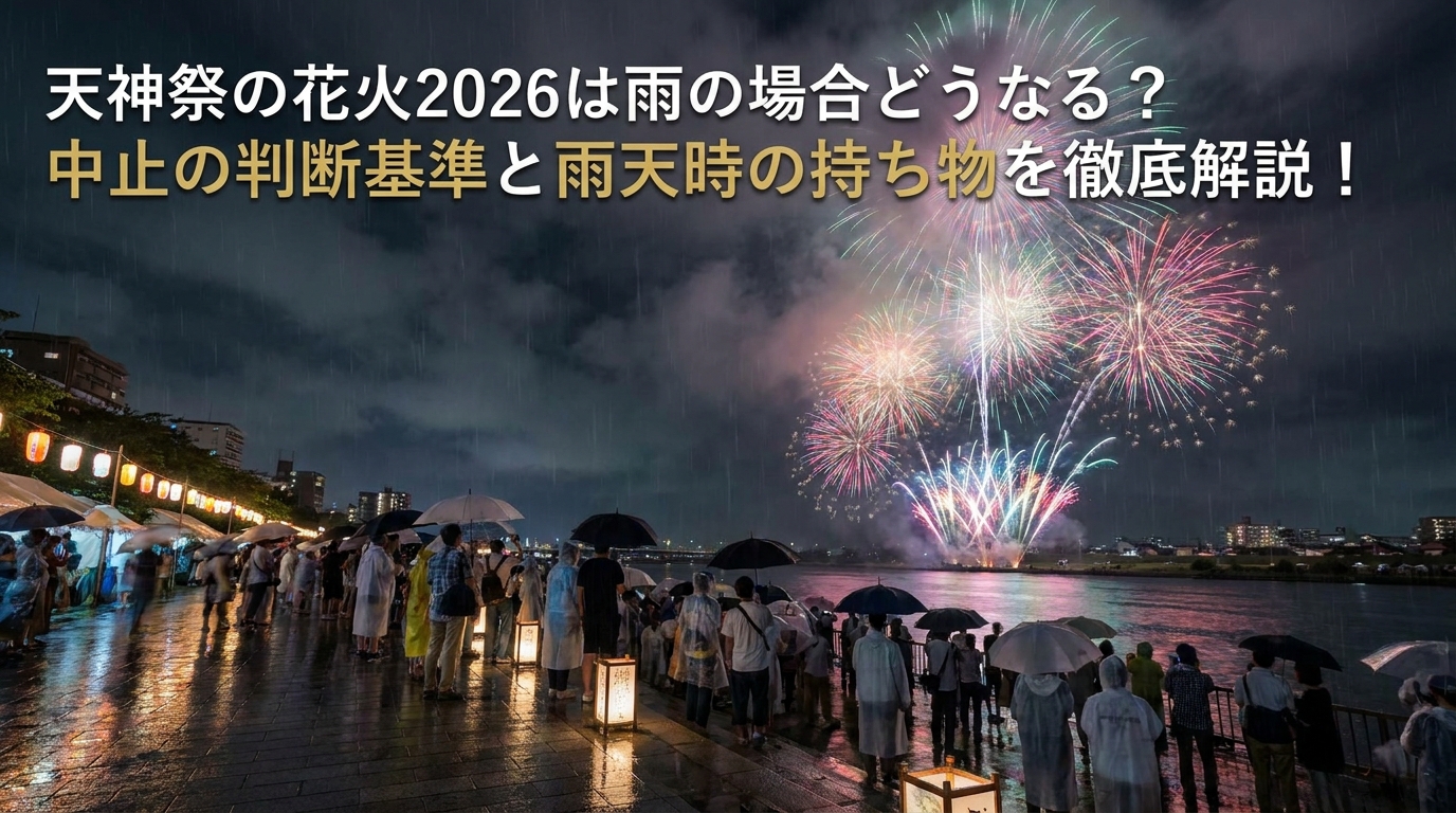 天神祭の花火2026は雨の場合どうなる?中止の判断基準と雨天時の持ち物を徹底解説!