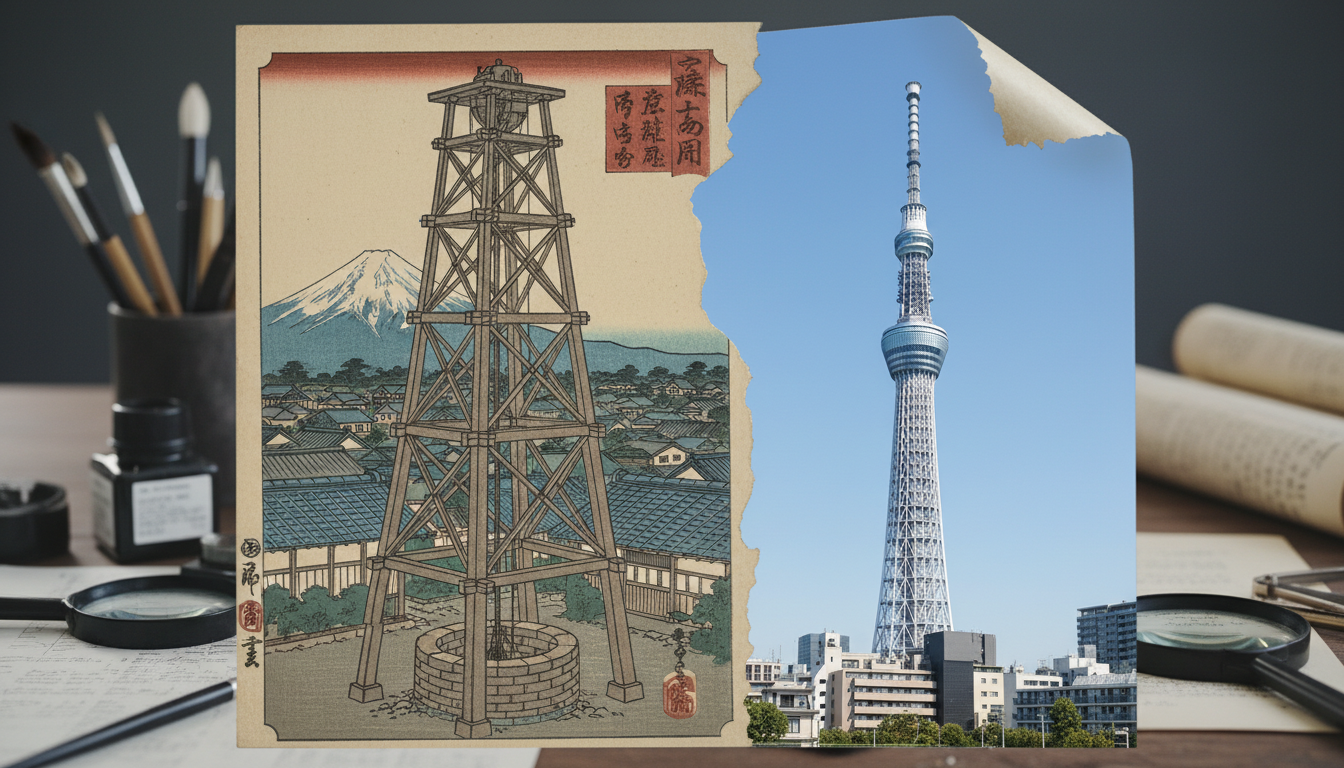 浮世絵に描かれた「スカイツリー」の正体は井戸掘り櫓だった