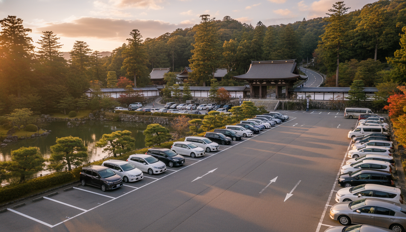 中尊寺の駐車場は町営の有料駐車場が基本