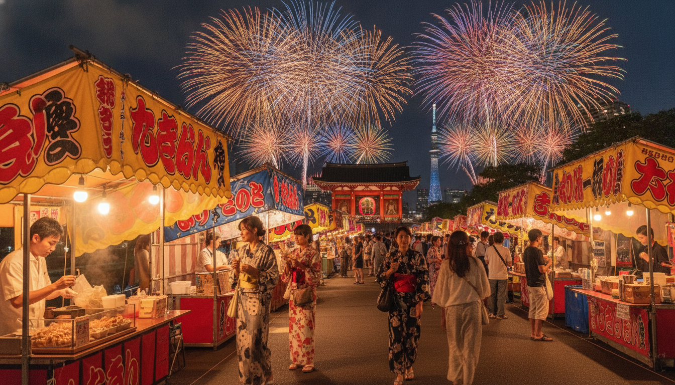 隅田川花火大会2026の屋台は浅草寺・雷門周辺がベストスポット