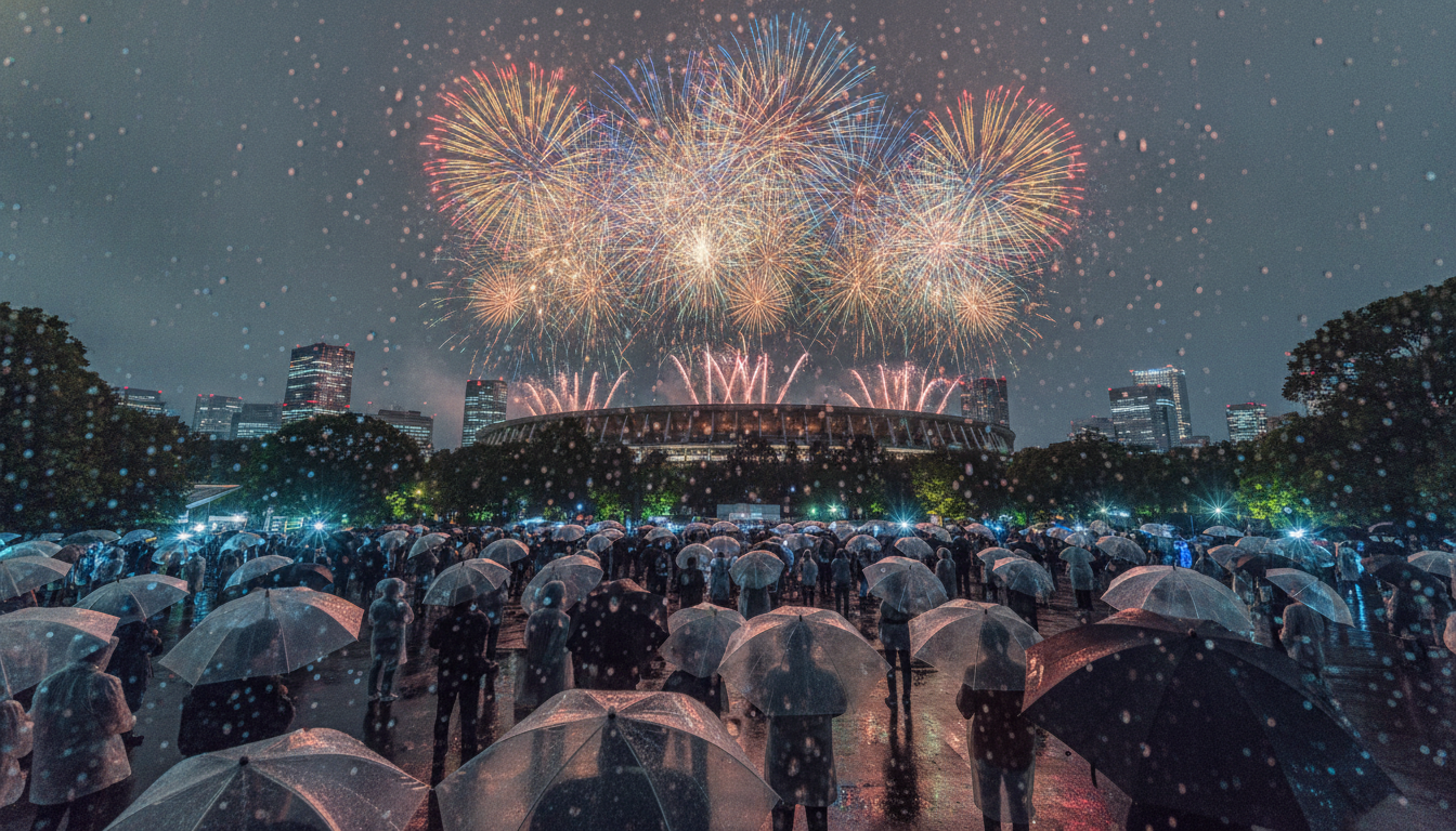 神宮外苑花火大会2026の雨の場合は「小雨決行・荒天順延」がルール